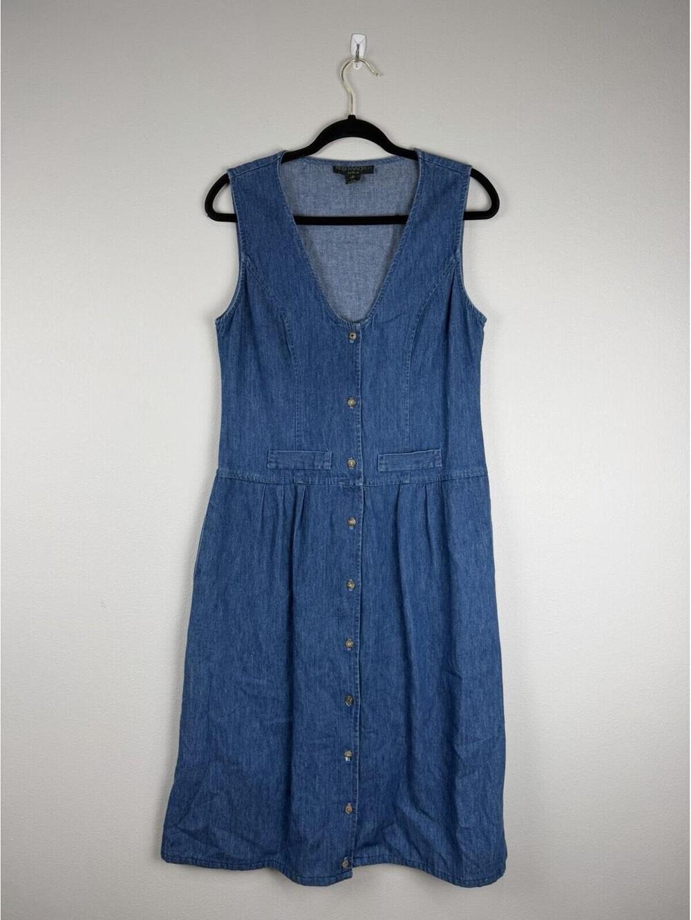 90s Bushwacker Sleeveless Blue Jean Denim Dress | Teacher Cottage Button Up Midi